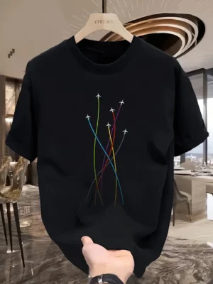 Colorful Airplane Cotton Short Sleeve T-Shirt
