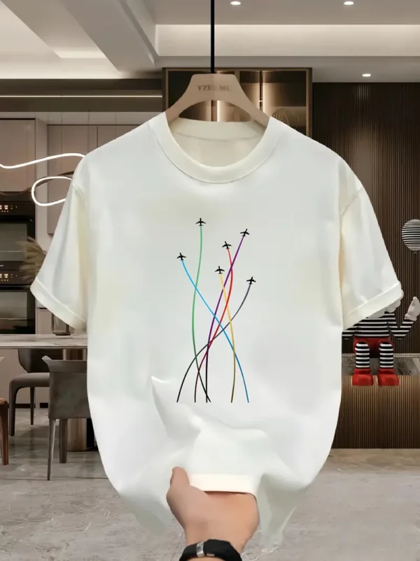 Colorful Airplane Cotton Short Sleeve T-Shirt - Image 5