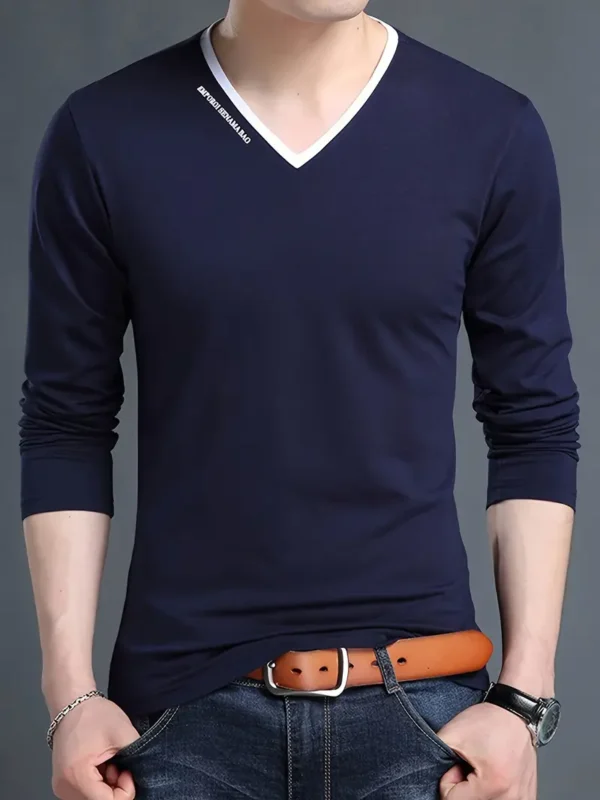 Men's Black V-Neck Long Sleeve T-Shirt - Image 3
