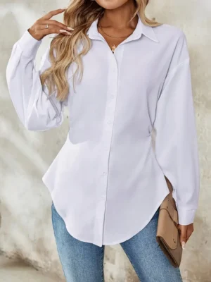 Elegant Long-Sleeve White Shirt For Women