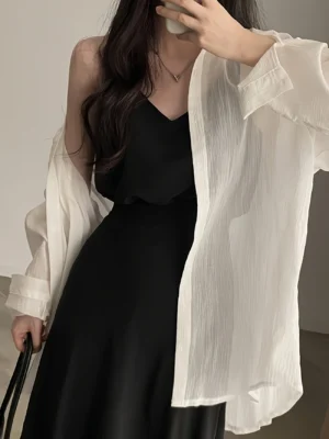 Women'S White Long Sleeve Sun-Protective Shirt