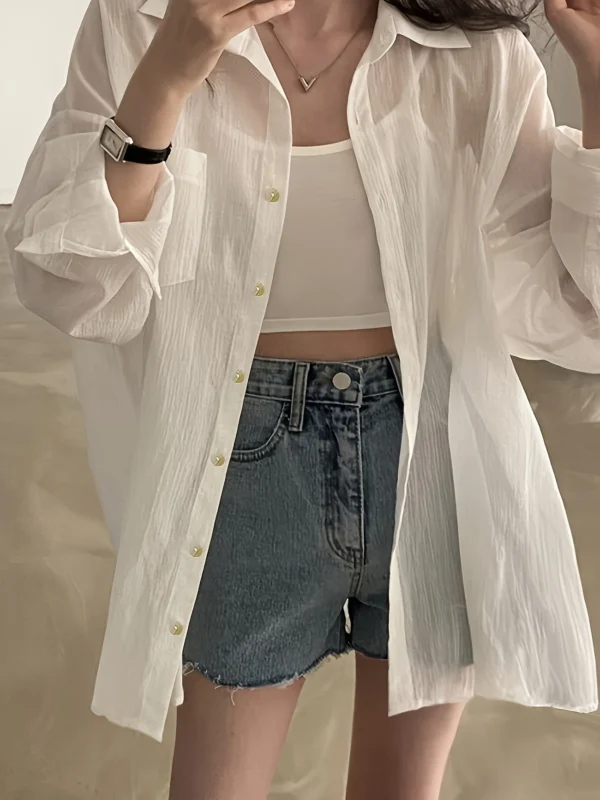 Women'S White Long Sleeve Sun-Protective Shirt - Image 3